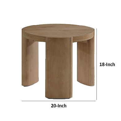 Timore End Table, Round 20 Inch Oak Brown Wood Top, Plinth Base