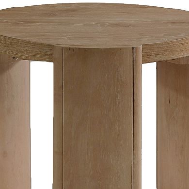 Timore End Table, Round 20 Inch Oak Brown Wood Top, Plinth Base