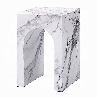 Ritzy End Table, White Marble Faux Stone Single Arch Design 12 Inch