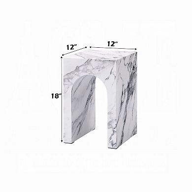 Ritzy End Table, White Marble Faux Stone Single Arch Design 12 Inch