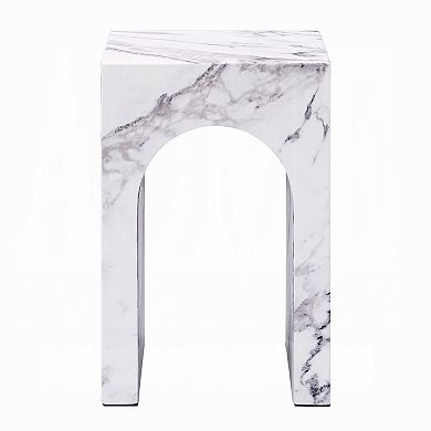 Ritzy End Table, White Marble Faux Stone Single Arch Design 12 Inch