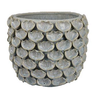 Decorative Textured Planter, Seashell Style 12 Inch Gray Ceramic Body