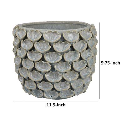 Decorative Textured Planter, Seashell Style 12 Inch Gray Ceramic Body
