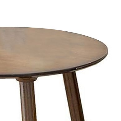 Ary Side End Table, 24 Inch Round Walnut Brown Wood Top, Angled Legs