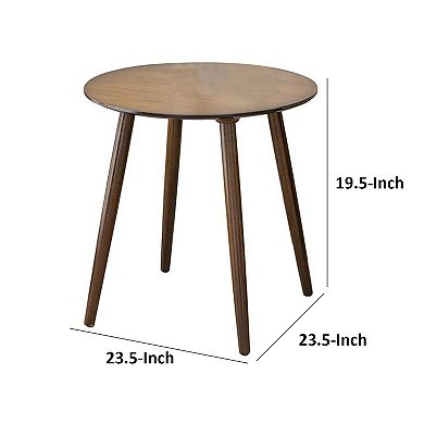 Ary Side End Table, 24 Inch Round Walnut Brown Wood Top, Angled Legs