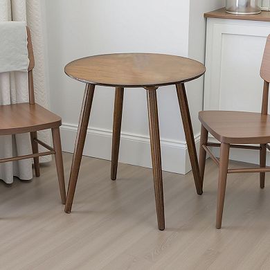 Ary Side End Table, 24 Inch Round Walnut Brown Wood Top, Angled Legs