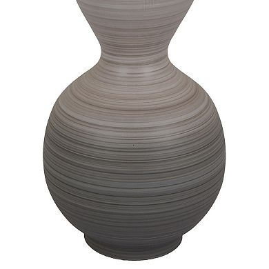 Modern Flower Vase, Double Bulb Ombre Textured Gray Ceramic, 17 Inch