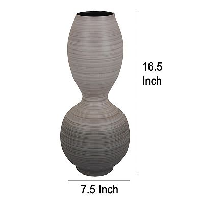 Modern Flower Vase, Double Bulb Ombre Textured Gray Ceramic, 17 Inch
