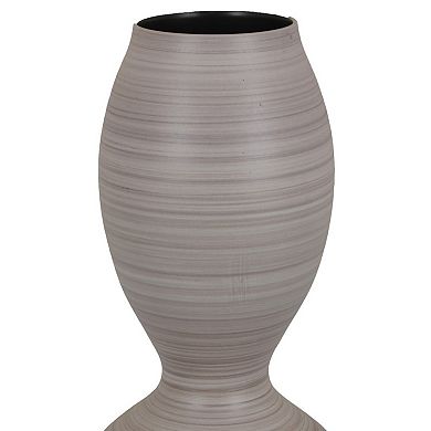 Modern Flower Vase, Double Bulb Ombre Textured Gray Ceramic, 17 Inch