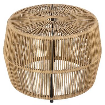 Zyan Outdoor Coffee Table, 22 Inch Natural Brown Rattan Wicker, Steel Frame