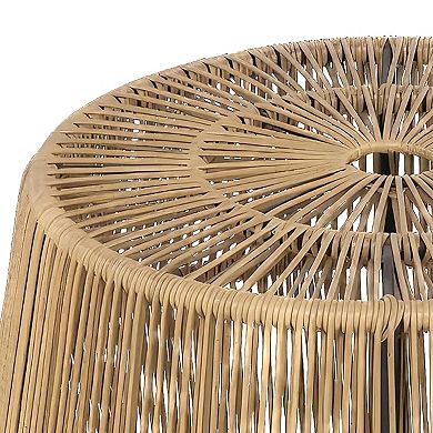 Zyan Outdoor Coffee Table, 22 Inch Natural Brown Rattan Wicker, Steel Frame