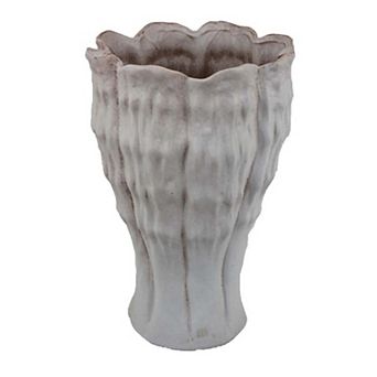 Maria Accent Vase with Rippled Texture, Tapered Gray Ceramic 15 Inch