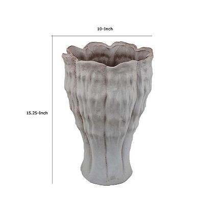 Maria Accent Vase with Rippled Texture, Tapered Gray Ceramic 15 Inch