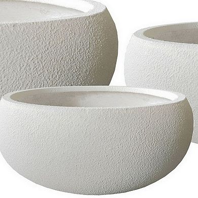 Keyan Accent Planter Set of 3, White Resin, Modern Smooth Bowl Shape