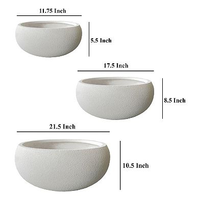 Keyan Accent Planter Set of 3, White Resin, Modern Smooth Bowl Shape