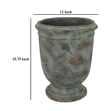 Kasa Accent Planter, Green Terracotta, Subtle Mottled Texture, 16 Inch