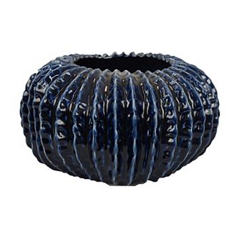 Harry Round Planter Vase, Textured Design, Blue Ceramic 13 Inch