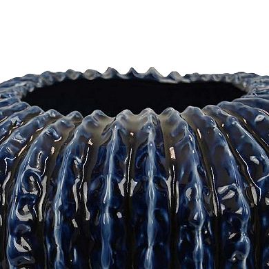 Harry Round Planter Vase, Textured Design, Blue Ceramic 13 Inch
