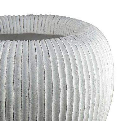 Nios Decorative Vase, Short and Wide, 17 Inch Weathered White Resin