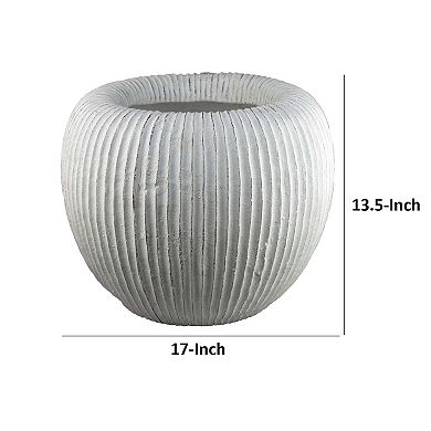 Nios Decorative Vase, Short and Wide, 17 Inch Weathered White Resin