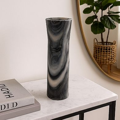 Danny Tall Accent Vase, Natural Stone Pattern Gray Marble 14 Inch