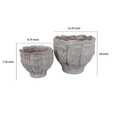 Maria Accent Planter Set of 2, Scalloped Rim, Gray Textured Ceramic