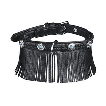 Blueberry Pet Microfiber Suede Dog Collar with Fringe Detail