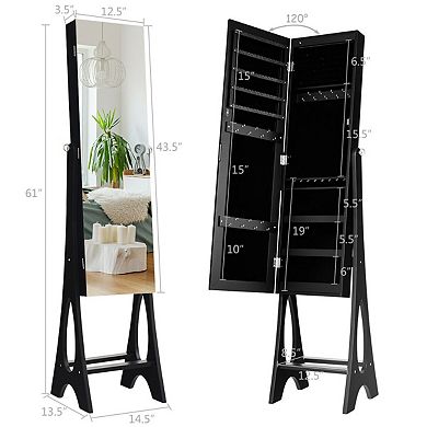 Costway LED Jewelry Cabinet Organizer Bevel Edge Mirrored Standing