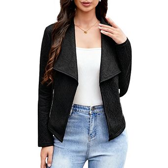 Women's Faux Suede Jackets Fall Clothes Long Sleeve Open Front Cropped Coat Outwear