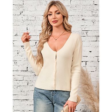 Women's Fashion Sweater Cardigan Knitted Sweater Casual V-Neck Cardigans Tops