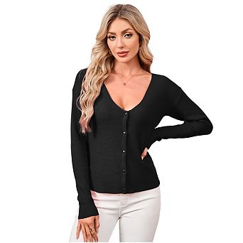 Women's Fashion Sweater Cardigan Knitted Sweater Casual V-Neck Cardigans Tops