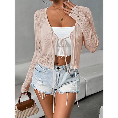 Women's Bow Tie Cardigan knitted Sweaters Long Sleeve Trend Crop Tops