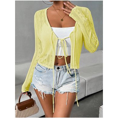 Women's Bow Tie Cardigan knitted Sweaters Long Sleeve Trend Crop Tops