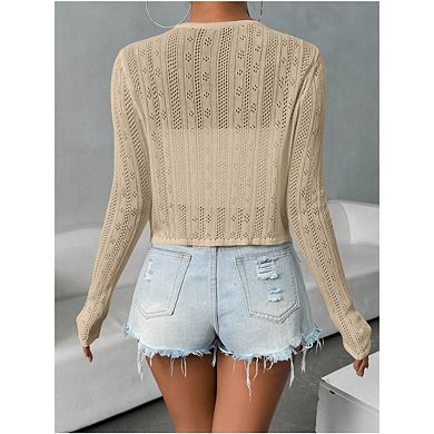 Women's Bow Tie Cardigan knitted Sweaters Long Sleeve Trend Crop Tops