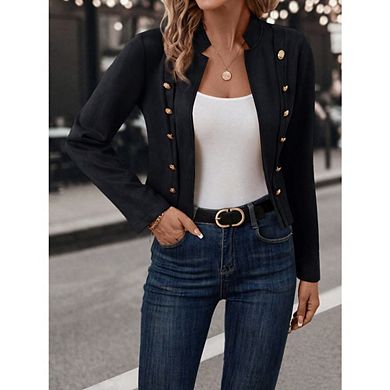 Women's Faux Suede Jackets Fall Casual Business Long Sleeve Open Front Cropped Blazer Jacket Coat