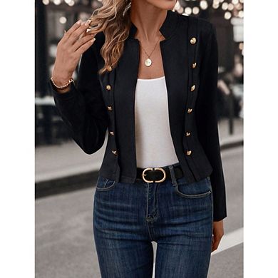 Women's Faux Suede Jackets Fall Casual Business Long Sleeve Open Front Cropped Blazer Jacket Coat