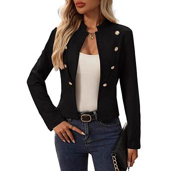 Women's Faux Suede Jackets Fall Casual Business Long Sleeve Open Front Cropped Blazer Jacket Coat