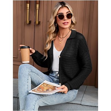 Women's Lightweight Cardigan Knit Open Front V-Neck Long Sleeve Button Down Casual Cardigan