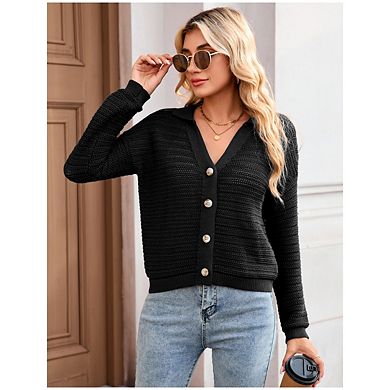 Women's Lightweight Cardigan Knit Open Front V-Neck Long Sleeve Button Down Casual Cardigan