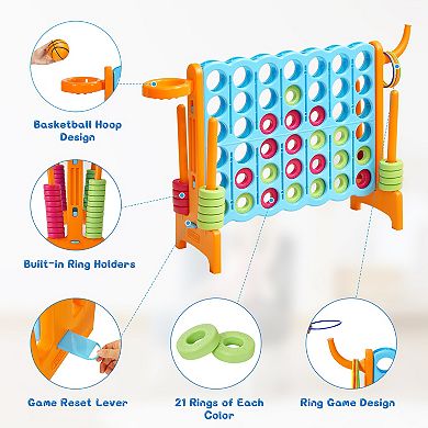 Costway 4-in-A Row Giant Game Set w/Basketball Hoop for Family