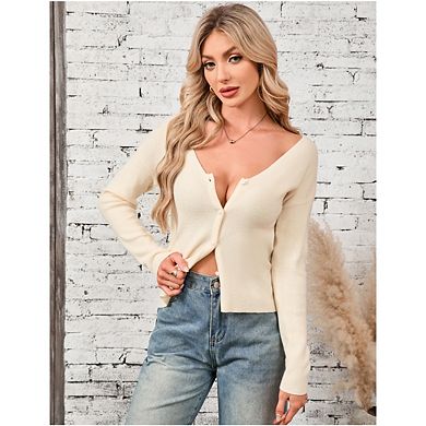 Women's Fashion Sweater Cardigan Knitted Sweater Casual V-Neck Cardigans Tops