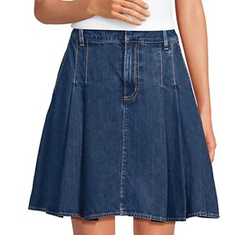 Women's Lands' End Lightweight Denim Mid Rise Pleated Skirt