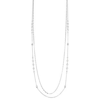 Nine West Silver Tone Crystal 2-Row Necklace