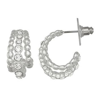 Nine West Silver Tone Statement Huggie Earrings