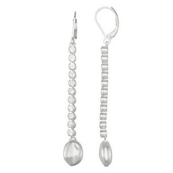 Nine West Silver Tone Crystal Linear Drop Leverback Earrings