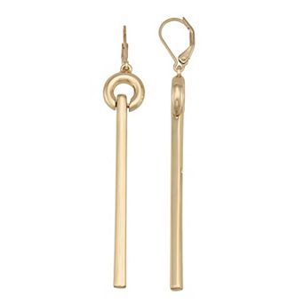 Nine West Gold Tone Stick Linear Leverback Drop Earrings