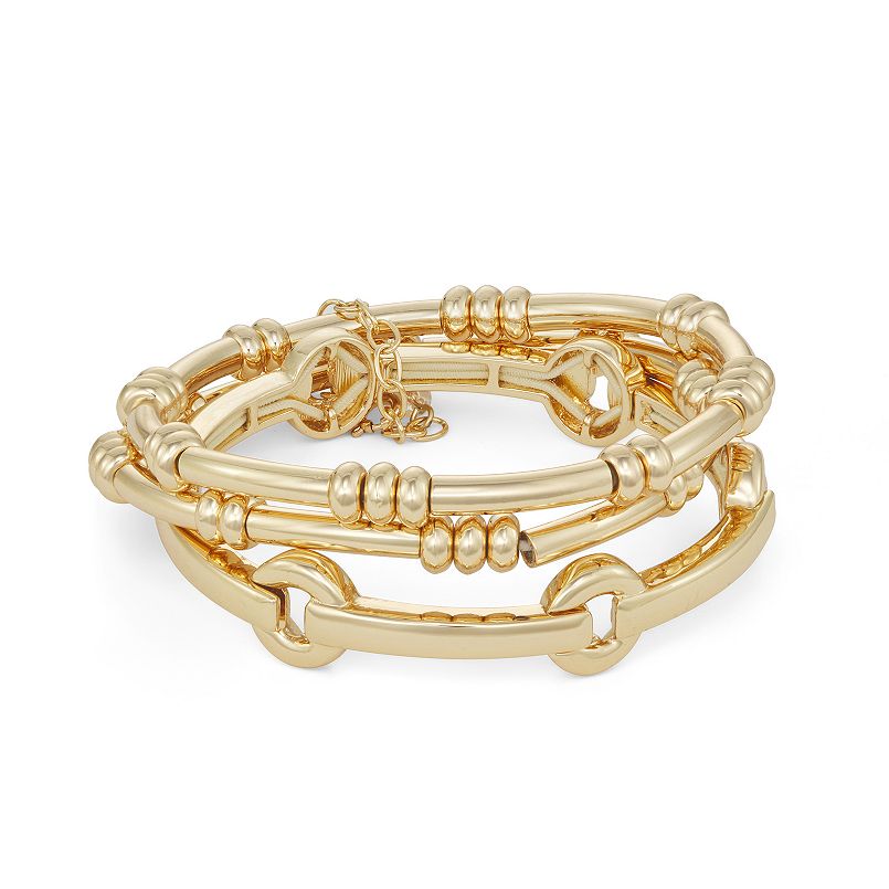 Gold Tone 3 Row Stretch Bracelet