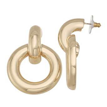 Nine West Gold Tone Doorknocker Earrings