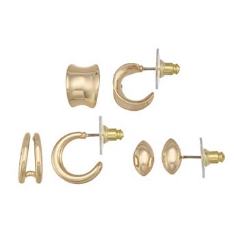 Nine West Gold-Tone Sculptural Trio Post Earrings Set