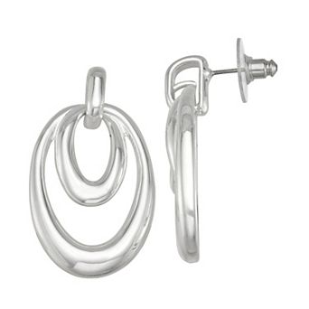 Nine West Silver-Tone Ring Doorknocker Earrings